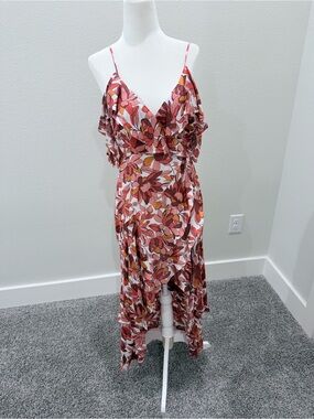 Floral Ruffle Hi low  Dress in Reds & Pink